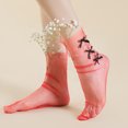 thumbnail image 2 of PMVFHDE Women's Summer Thin Lace Socks, Low Cut Pearl Anklet Socks, Blended Fabric Boat Socks for Daily Wear, Fashionable with Casual Shoes Red, 2 of 2