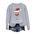 thumbnail image 3 of Christmas Women's Sweatshirts Fashion Red Wine Glass Printed Pullover Round Neck Sweater Xmas Rhinestone Loose Long Sleeve Blouse Tops, 3 of 6