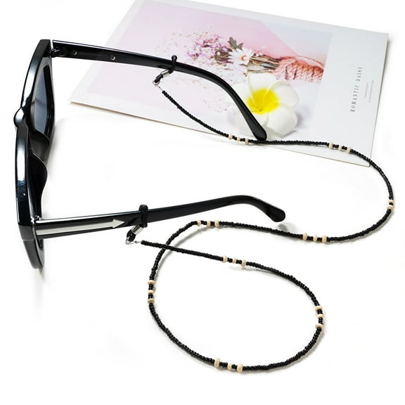 Tineasur 2Pcs Vintage Mask Chains Black Sturdy Wooden Bead Design Eyeglasses Supplies