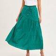 thumbnail image 5 of Summer Long Skirts for Women Cotton Linen High Waist Boho Pleated Swing Maxi Skirt Casual Ruffled Layers Flowy A Line Beach Skirts Pockets, 5 of 7