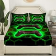 thumbnail image 3 of Erosebridal Neon Gamepad Bed Sheets Set Full Size , Green Hexagon Honeycomb Bedding Sets Full Size, 4 Pieces (Top Sheet, Fitted Sheet, Pillowcase), 3 of 6
