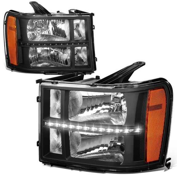 DNA Motoring For 07-14 GMC Sierra 1500 2500 3500 LED DRL Headlight Lamps Pair Black Amber