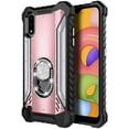 thumbnail image 2 of For Samsung Galaxy A01 Case with Tempered Glass Screen Protector (Full Coverage), Aluminum Magnetic Metal Built-in Diamond Ring Stand, Full-Body Protective Shockproof Military Phone Cover (Rose Gold), 2 of 6