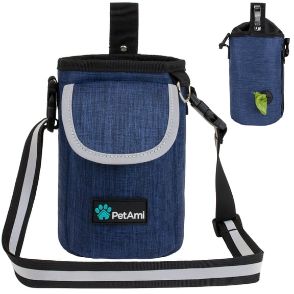 PetAmi Dog Treat Pouch, Large Dog Training Treat Bag with Adjustable Waist Belt, Built-In Poop Bag Dispenser & Multiple Storage Pockets, Hands-Free Dog Walking & Training Accessory (Navy)