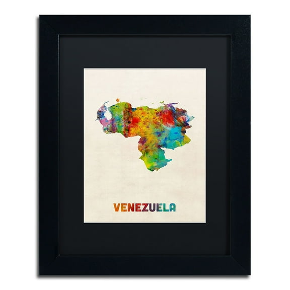 Trademark Fine Art "Venezuela Watercolor Map" Canvas Art by Michael Tompsett Black Matte, Black Frame