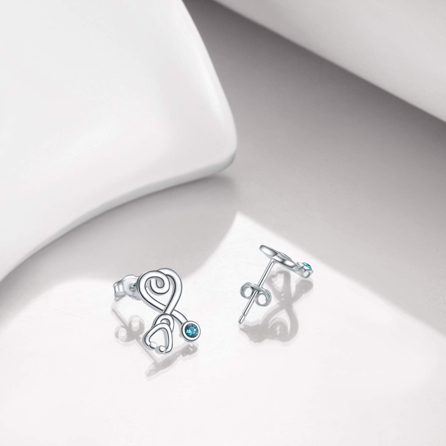 AOBOCO Mother Day Gifts Sterling Silver Stethoscope Earrings Simulated Birthstone Crystals, Gifts for Women Nurse Medical Student
