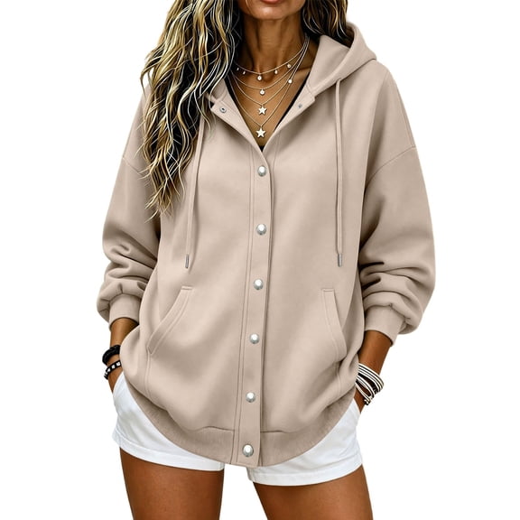 Edvintorg Womens Jacket Button Down Long Sleeve Casual Loose Coat Fall Winter Outerwear with Pocket Trendy Womens Clothes Khaki S-2XL
