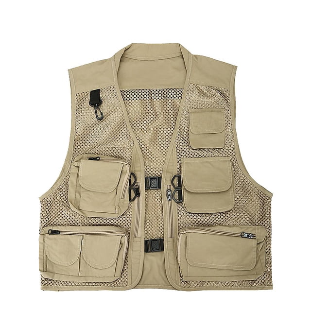 Chaleco de seguridad para fotografía de malla para hombre, transpirable, portátil, con múltiples bolsillos, XXL, color caqui