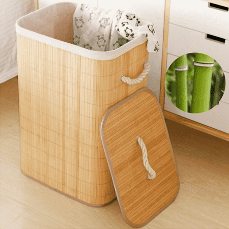 Mehoom Bamboo Laundry Storage & Organization Foldable Laundry Hampers Collapsible Laundry Baskets with Lid