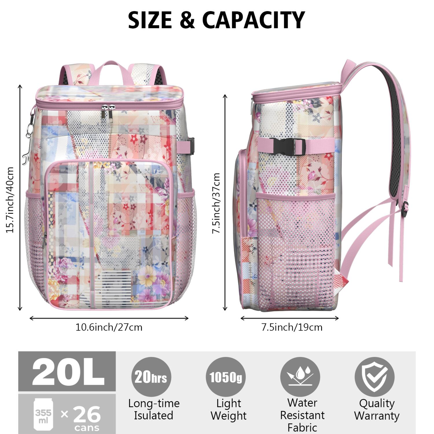 Travel Cooler Bag - Pioneer Flower Floral Print Pattern Camping Beer Cooler Backpack with Bottle Opener- Waterproof Insulated Picnic Backpacks - Cooler Bag for Beach
