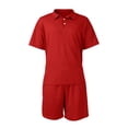 thumbnail image 6 of Men'S Breathable Collared Polo Shirt Short Sleeve And Elastic Waist Drawstring Shorts Set Casual Athletic Tracksuits For Summer Outdoor,Red,XL, 6 of 7