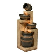 Cascading Bowl and Jug 46 High Large Rustic Indoor Outdoor Decor Faux Stone Floor Fountain with Light LED