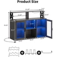 thumbnail image 2 of Wine Bar Cabinet, Farmhouse Liquor Cabinet with LED Lights and Power Outlets, Home Bar Cabinet with Wine Racks and Glass Holder, for Kitchen, Dining Room, Living Room, Grey, 2 of 7