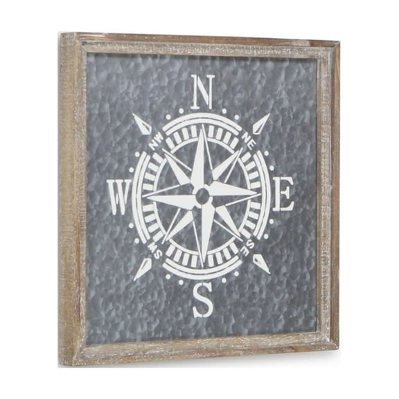 Cowa Painted Compass on Galvanized Backdrop Wall Decor