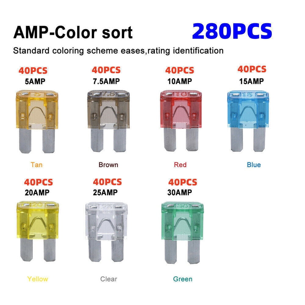 280pcs Assortment Micro2 Blade Fuse 5A 7.5A 10A 15A 20A 25A 30A Fuse Kit For Car