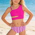 thumbnail image 2 of REDARER Cute Girls Two Piece Swimsuit Striped Tankini One-Shoulder Ruffle High Waist Beach Bathing Suit,9-10 Years, 2 of 4
