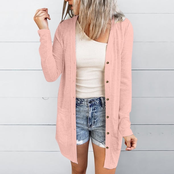 Chaquetas y abrigos casuales de manga larga sin capucha para mujer, blusa informal de manga larga con bolsillo y botón, cárdigan, abrigo para mujer