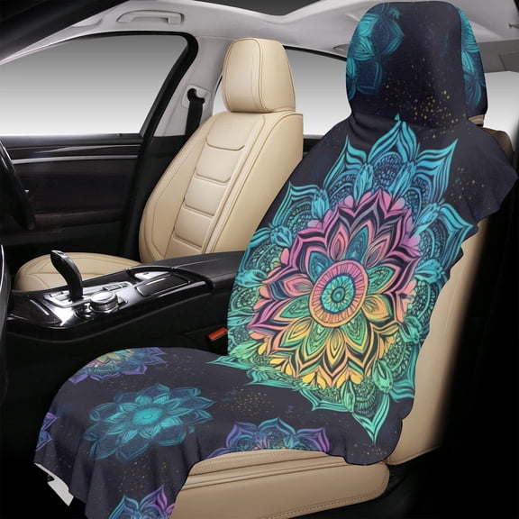 Mandala print 1pc Car Seat Towel Covers, Sweat Protector for Front Seats, Machine Washable Cover for Gym Running Universal Fit