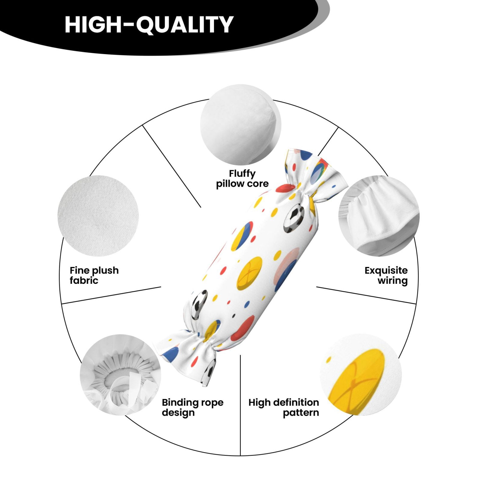Candy Throw Pillow Travel Cervical Pillow Cylindrical Neck Body Cushion With Insert For Bed Couch Home Decor 9.8x24.4in Geometric Sports Balls Bright Multicolor