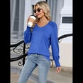 thumbnail image 4 of Camisas Casuales Holgadas de Larga para Mujer, Blusas Fruncidas con Cuello en V, Blusas de Moda. Azul L, 4 of 10