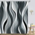 thumbnail image 2 of Purple Abstract Shower Curtain, Stripe Black White Gray Aesthetic Art Shower Curtains Bathroom Decor, Fabric Cloth Waterproof, Chic Print Design Teen Pretty Women Gift, 2 of 5