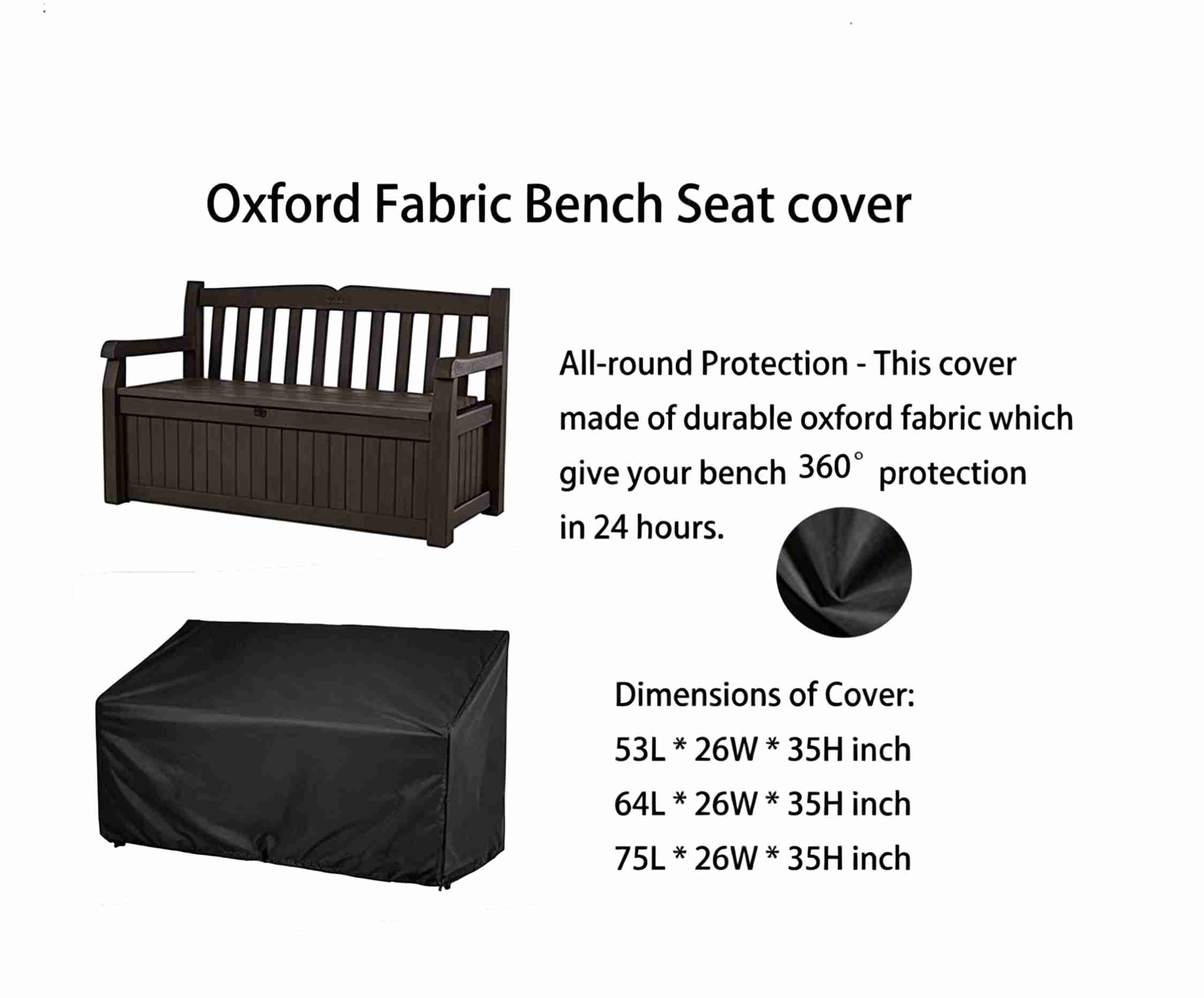 Outdoor Bench Cover, 52.7 x 26 x 35 inch Waterproof 2 Seater Patio Bench Cover Outdoor Patio Furniture Garden Sofa Chair Cover, Fit for 2-Seater Seating Metal & Hardwood Patio Garden Bench, Black