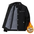 thumbnail image 2 of RYDCOT Mens Corduroy Jacket Thicken Warm Jacket Male Solid Color Lapel Casual Slim Coats Black, 2 of 5