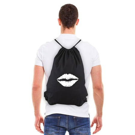 Kiss Mark Lips Eco-friendly Reusable Cotton Canvas Draw String Bag Black &