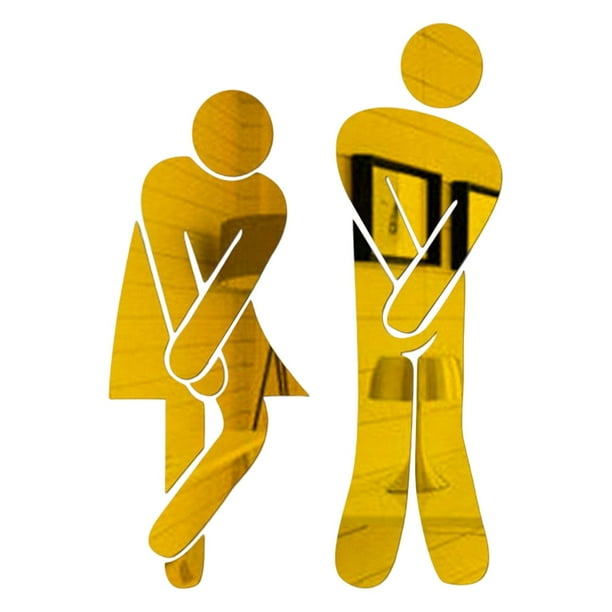 Letreros de Baño para Hombres Y Mujeres, 1 Par de Pictogramas, Acrílico, Autoadhesivo, Placa Trasera, Señalización para Puerta de Baño, para Centro Co Dorado Fernando baño