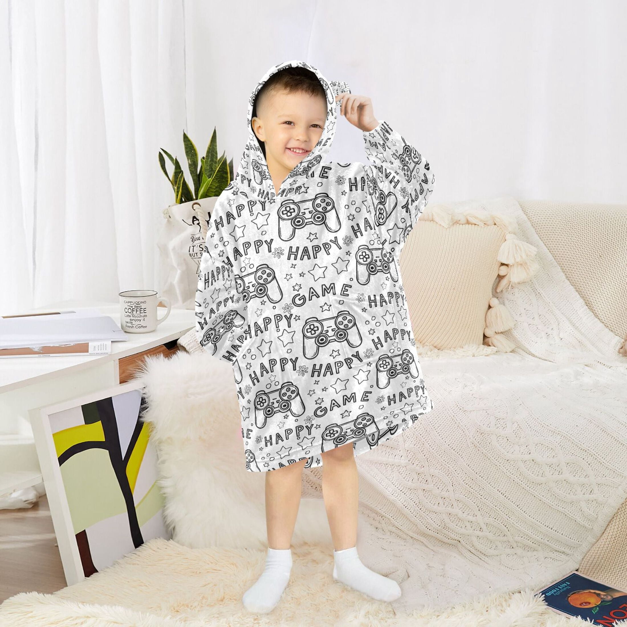 joogoo Blanket Hoodie for Cartoon Gamepad Oversize Sweatshirt 3-14 YR L