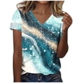 thumbnail image 1 of Blusas de Manga Corta para las Mujeres Impresión de Verano V-Cuello Blusa de Manga Corta, Poliéster Casual Top para las Mujeres, Lavado a Mano Toda la Temporada, 1 of 4