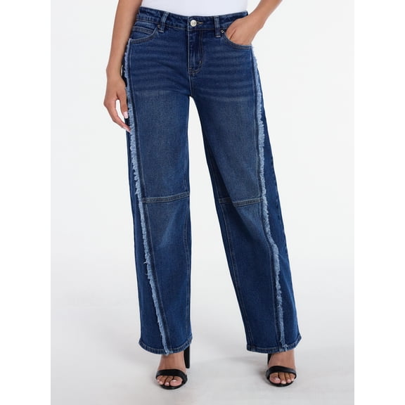 Madden NYC Women’s Wide Leg Ankle Jeans with Frayed Seam, 26” Inseam, Sizes 00-18