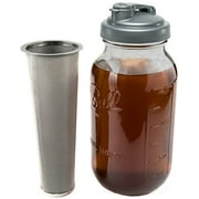 Angle View: Cold Brew Coffee Maker with Flip Cap Lid | 2 Quart Glass Ball Mason Jar, reCAP Pour Spout, and Stainless Steel Filter. Perfect for Coffee, Tea, and Water Infusions