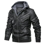 Hood Crew Mens Pu Faux Leather Jacket with Removable Hood Black S