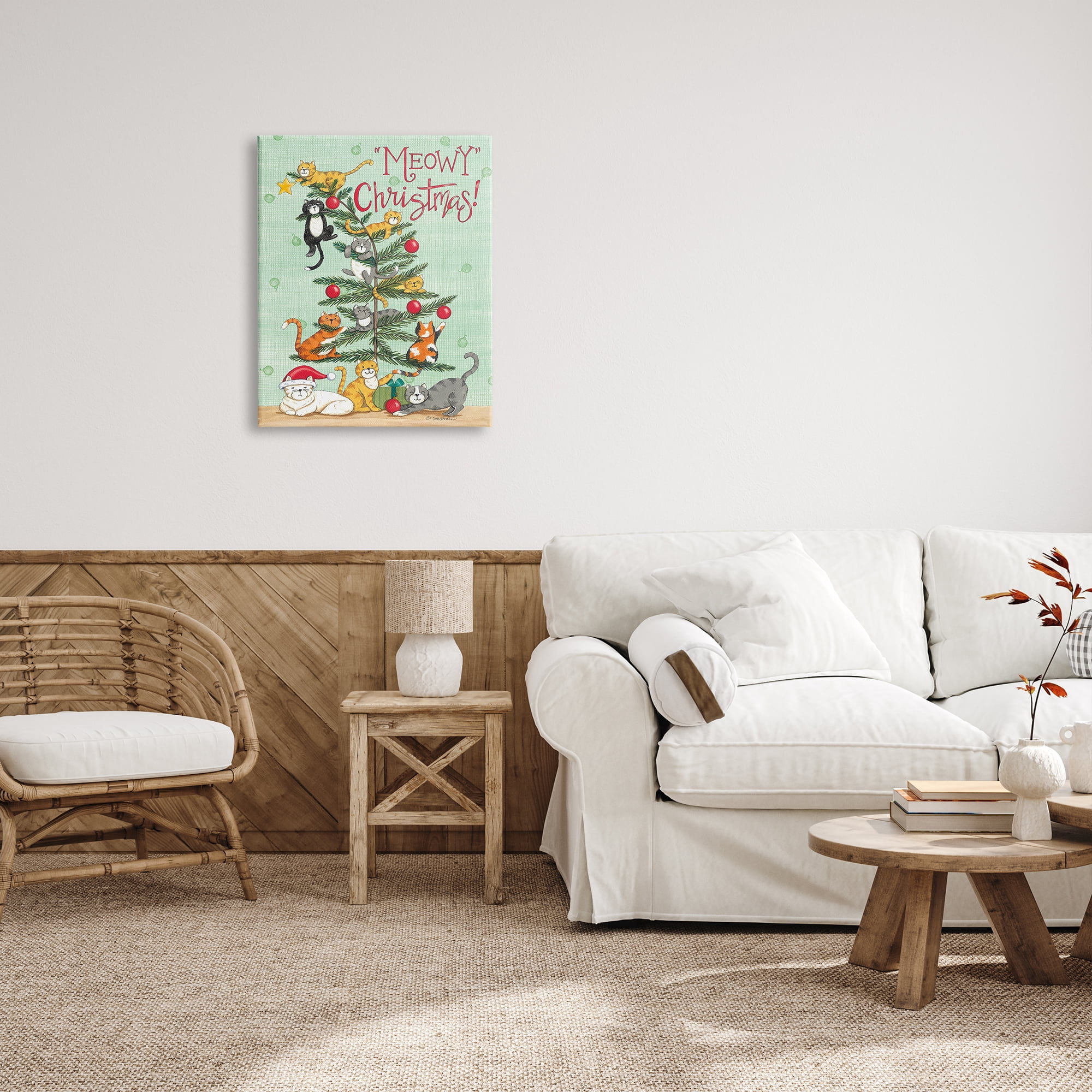 Stupell Industries Meowy Christmas Holiday Cats Holiday Painting Gallery Wrapped Canvas Print Wall Art, 24 x 30
