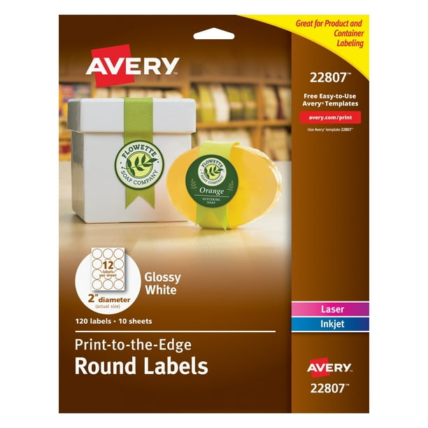 Avery Glossy White Circle Labels, 2", 120 Glossy Labels (22807