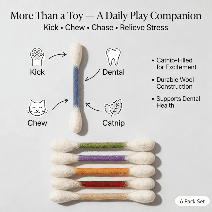 2026 Cotton Swabs Cat Toys with Catnip,Durable Big Kitten Chew Dental Teething Ropes Giant Interactive Felt Kitty Kicker Toy Sticks ，Play Lover Gift Accessories