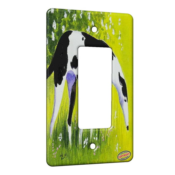 KuzmarK™ 1 Gang Rocker Wall Plate - Black Spotted Greyhound Abstract Dog Art by Denise Every
