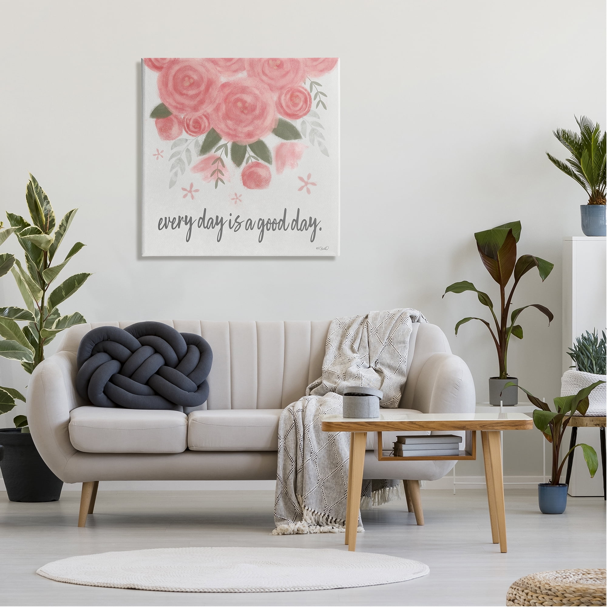 Stupell Industries Uplifting Pink Roses Flower Blossom Pattern Phrase Graphic Art Gallery Wrapped Canvas Print Wall Art, Design by Kate Sherrill