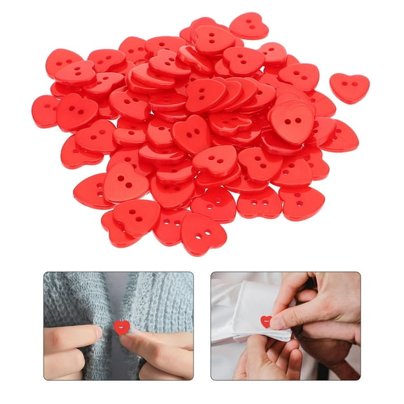 MLINS 100Pcs Heart Shape Buttons Pretty Resin Buttons DIY Craft Accessories (Red)