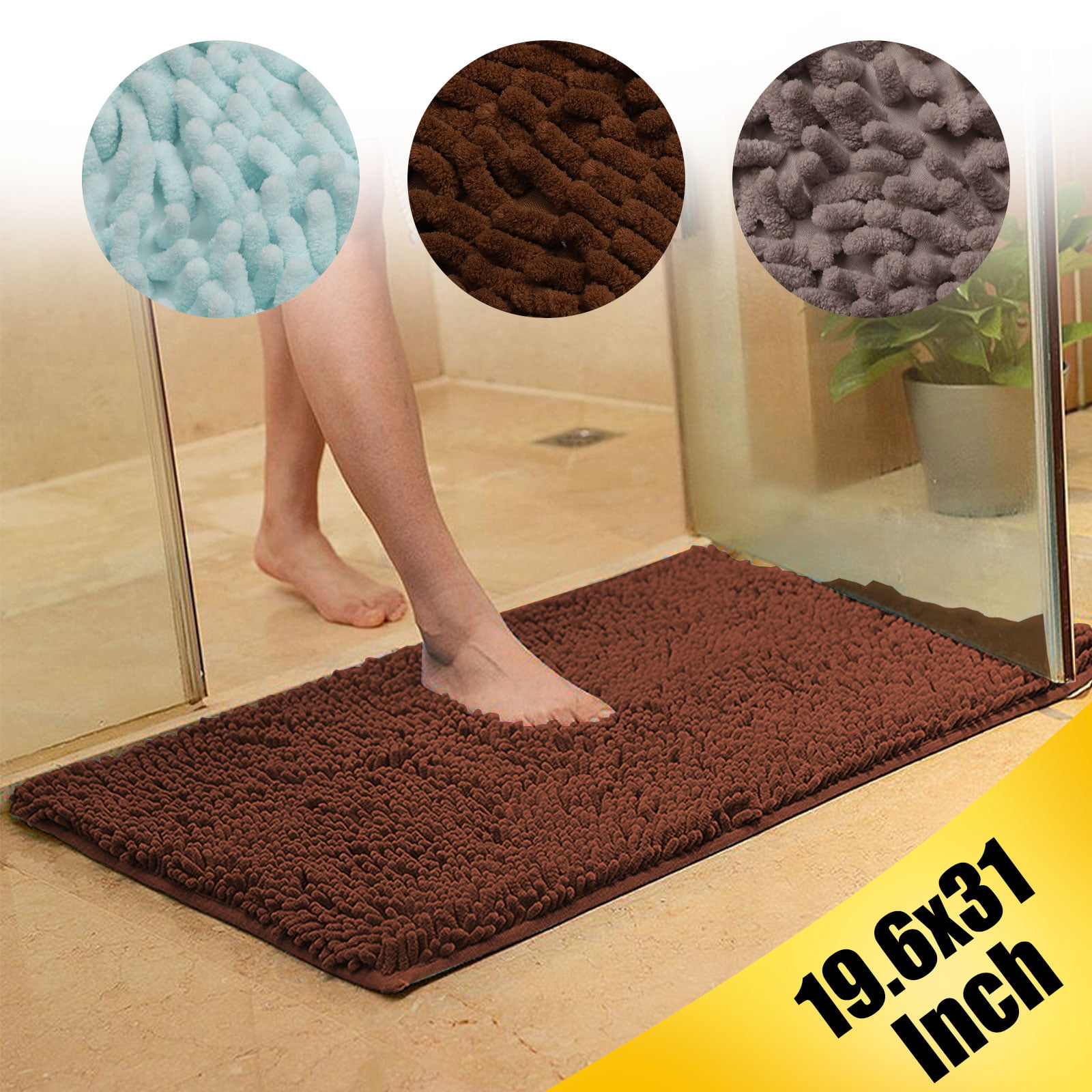 50x80cm,Coffee Bath Mat Area Rug Carpet Soft Shaggy Washable Mat for Floor Bathroom Bedroom Living Room Kitchen Non-Slip Foot Pad Rug 