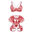 thumbnail image 3 of Gibobby Ropa interior mujer Conjunto de lencería sexy de encaje suave para mujer, ropa interior transparente con aros de encaje floral(Rojo, CH), 3 of 5