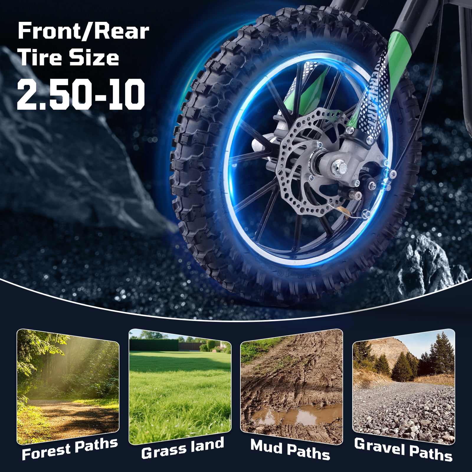 50CC 4-Stroke Dirt Bike for Adults & Teens & Kids,Professional Dirt Bike with Dual Disc Brakes,Double suspension and Anti-slip Off-Road Tires, Gas Dirt Bike Max Load 180 lbs,Green
