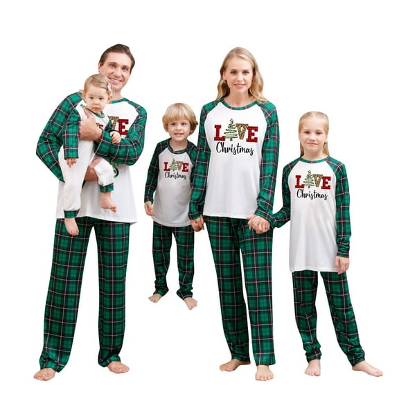 Odeerbi Matching Family Christmas Pajamas Sets Parent-Child Xmas Jammies Set Printed Warm Home Wear Two-piece Set Loungewear Sleepwear for Mom