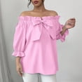 thumbnail image 2 of Ruimatai Women's Off Shoulder Top Ruffle Bow Detail Blouse, Chic Casual Short Sleeve Shirt for Summer, 2 of 7