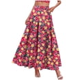thumbnail image 4 of LEKWK Floral Maxi Skirt for Women High Waisted A Line Skirt Elastic Waist Flowy Skirt Side Pockets Floral Print Long Casual Beach Vacation, 4 of 6