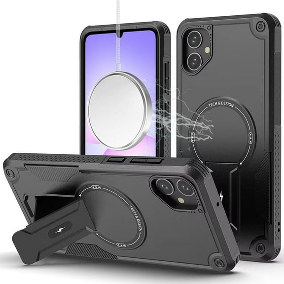 For Samsung Galaxy A07 Sturdy Bracket Kickstand Magnetic Hybrid - Black