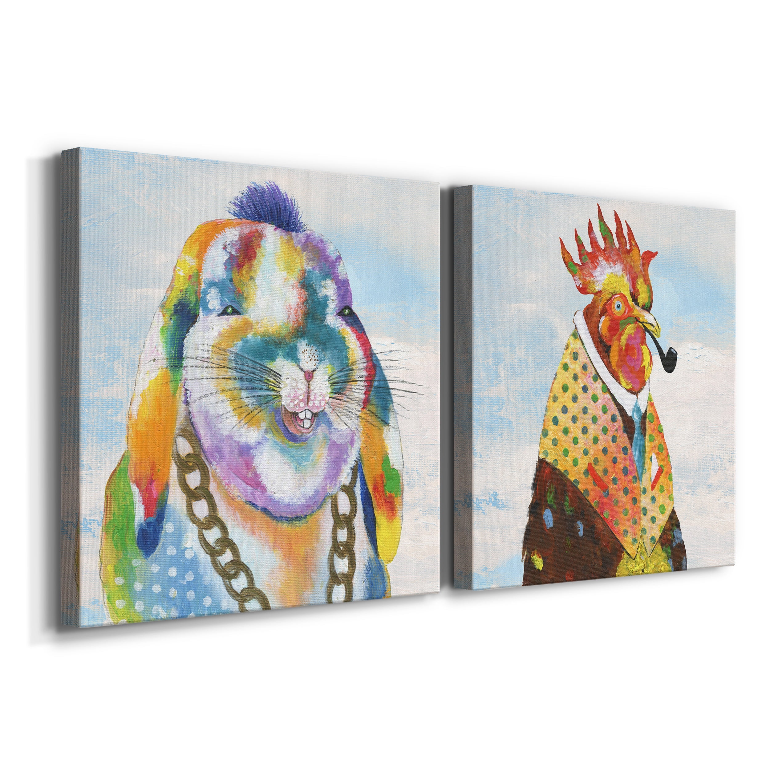 Groovy Bunny & Sky - Premium Gallery Wrapped Canvas - Ready to Hang Set of 2 - 10 x 10 Each