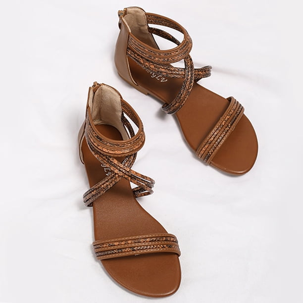 Sandalias planas romanas de verano con puntera abierta sandalias de playa con tiras zapatos para caminar para mujer