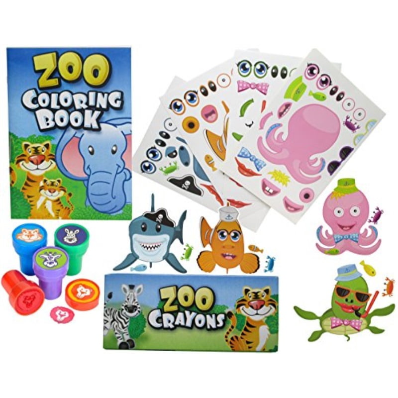 Download Fun Land 12 Animal Coloring Books and Crayons, 12 Jungle Zoo Stampers, 12 Zoo Animal Stickers ...